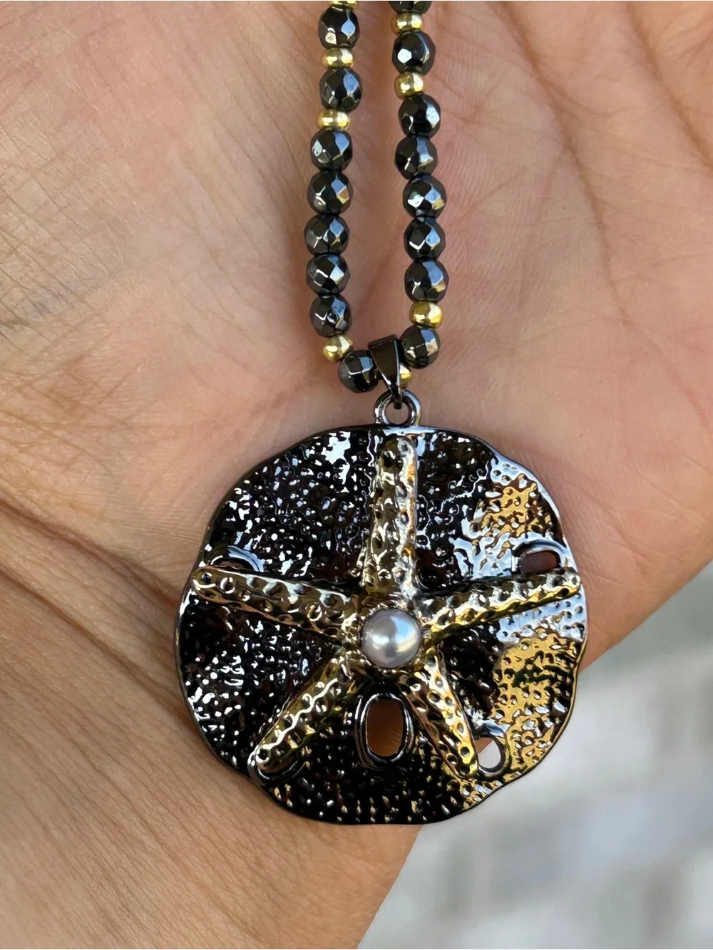 Hematite Beaded Starfish Pendant Necklace
